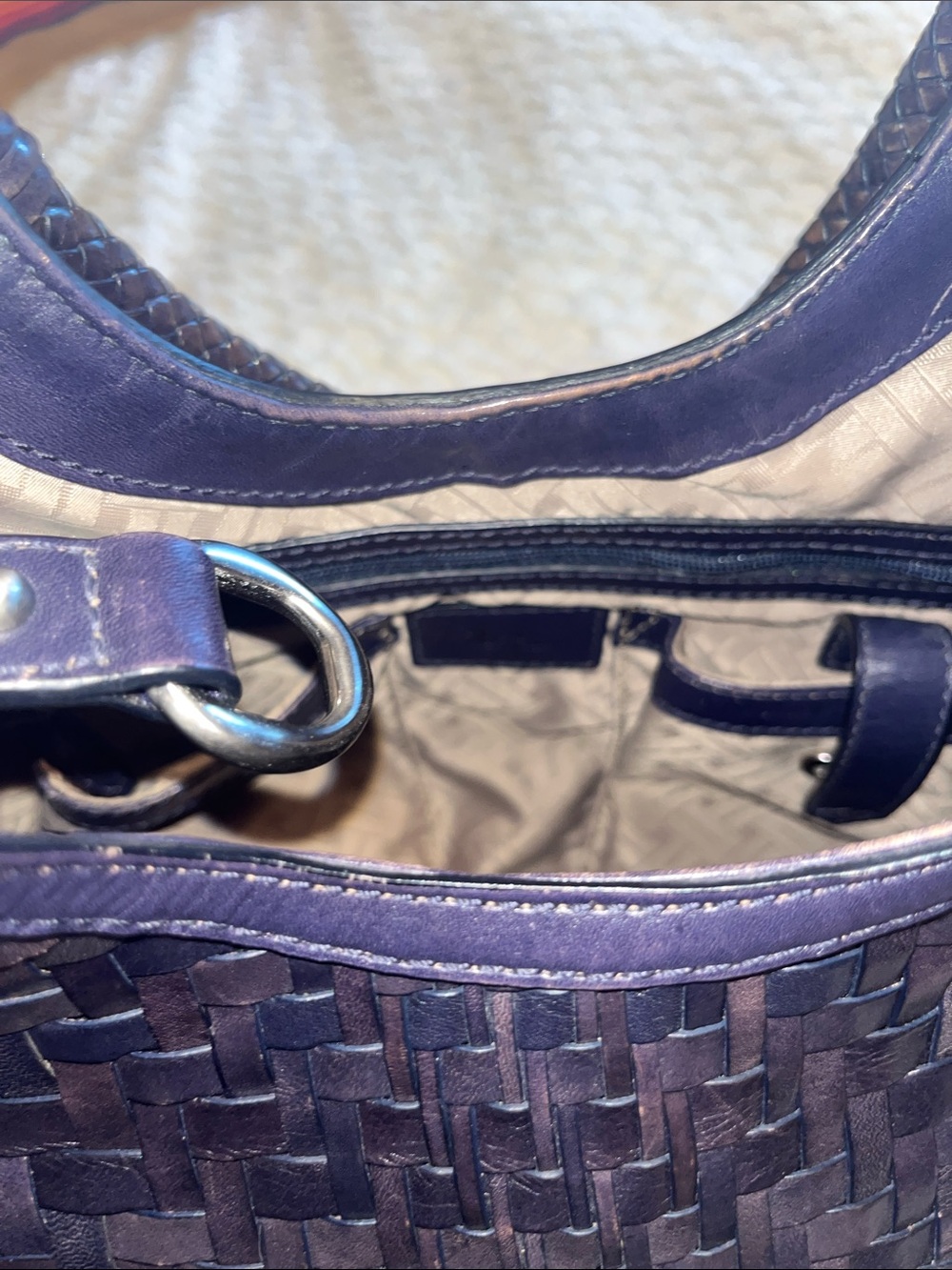 Cole Haan Woven Leather Shoulder Bag - Navy Blue Leather - Picture 10 of 12